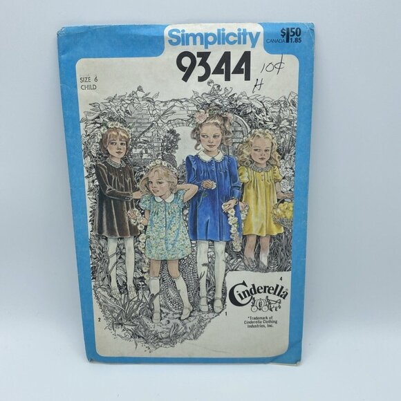 Simplicity 9344 Child Girl's A-Line Dress w/ Button Trim Size 6 Vintage Cut 1979 - Picture 1 of 5